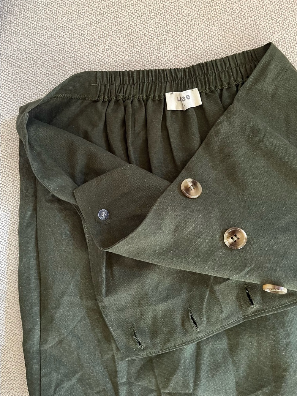 Women’s Umgee Midi Skirt Green Button Front Crossover A line New - Picture 7 of 12